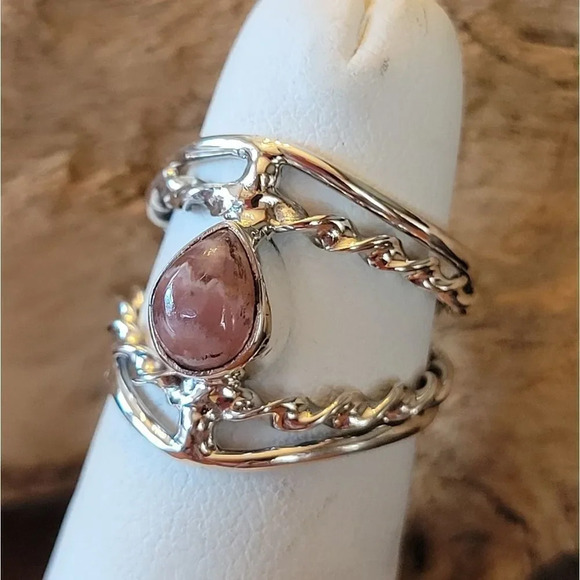 Pink Rhodochrosite Twist Ring, S925 - Picture 9 of 9